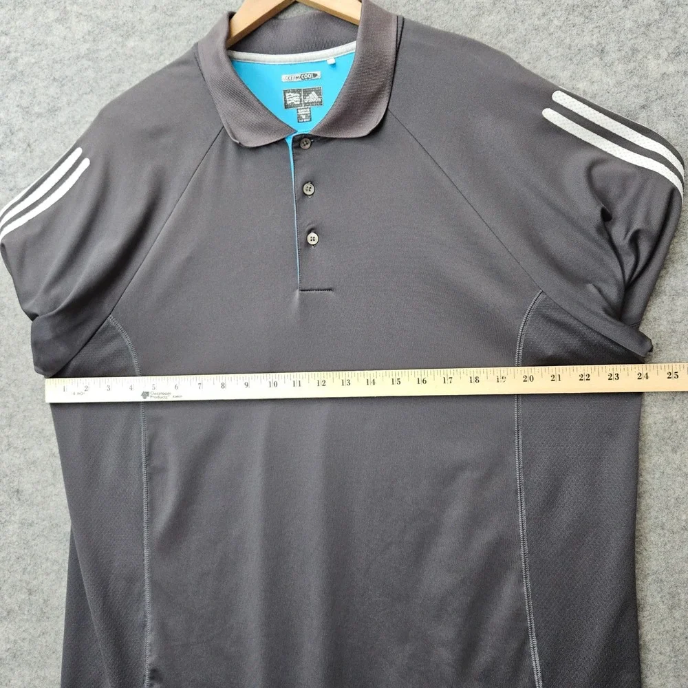Adidas Polo Shirt Men's Gray XL ClimaCool Short Sleeve 3-Stripe Performance Golf